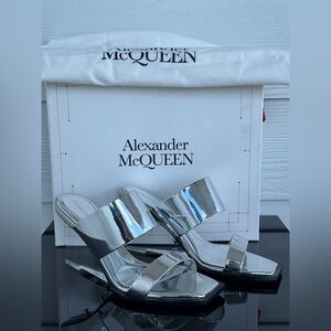 Alexander McQueen Silver Mirror Leather Sandals – Size EU 38 – Made in Italy